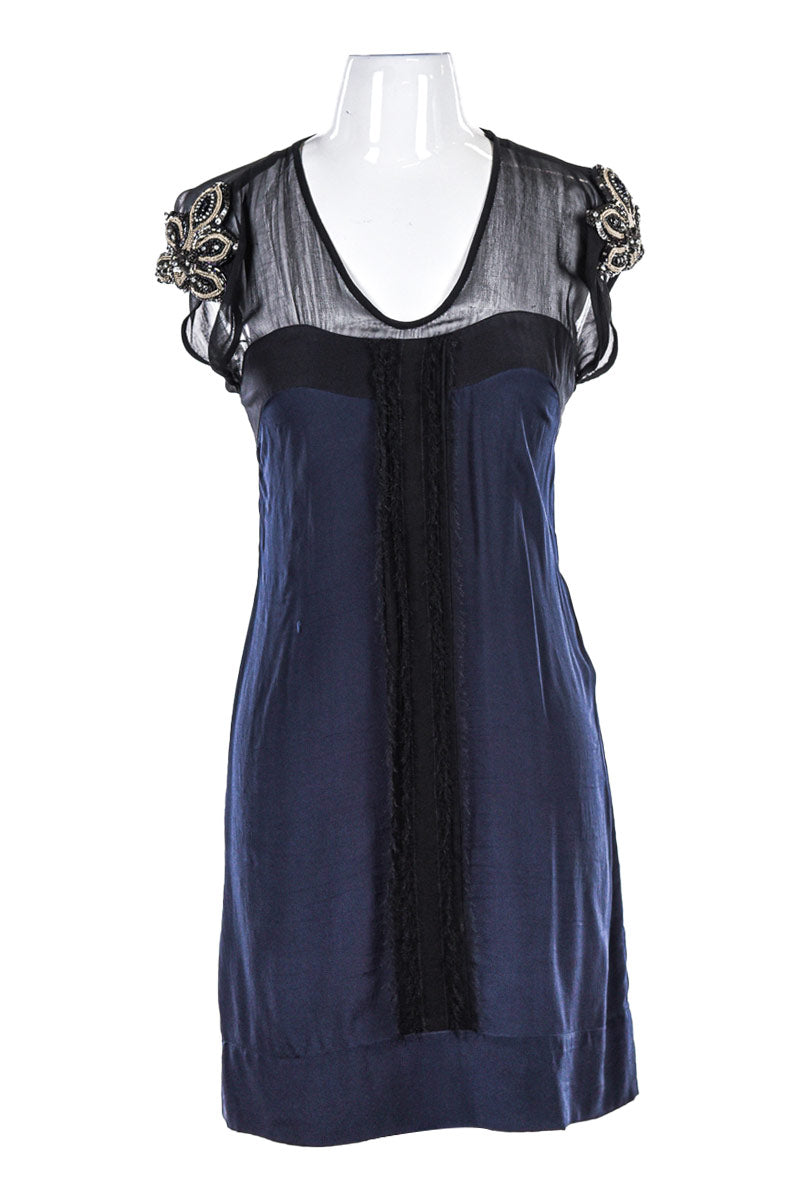 navy embroidered lace sol dress Floral Lace Sequin Embellished 3/4 Flare Sleeve Evening Party Maxi Dre –  Miusol